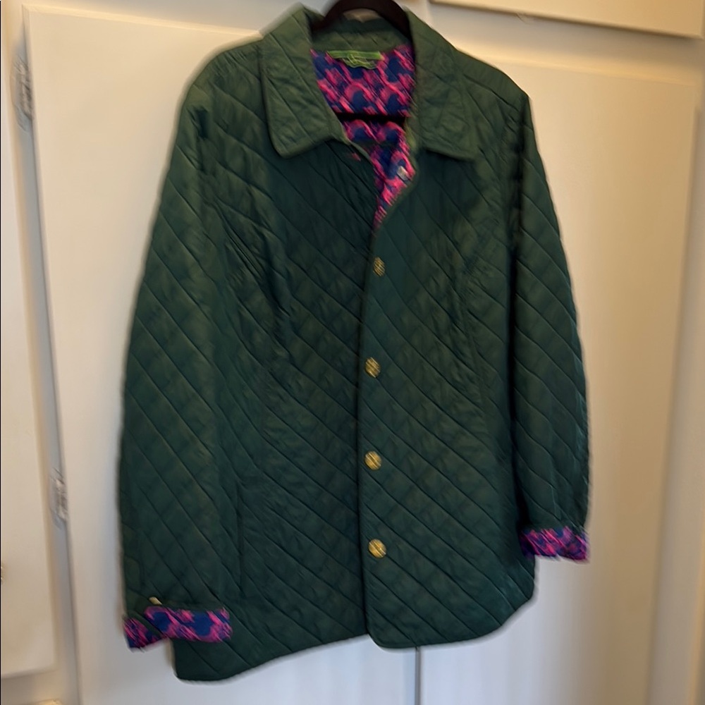 C. Wonder Green and Pink Quilted Puffer Jacket